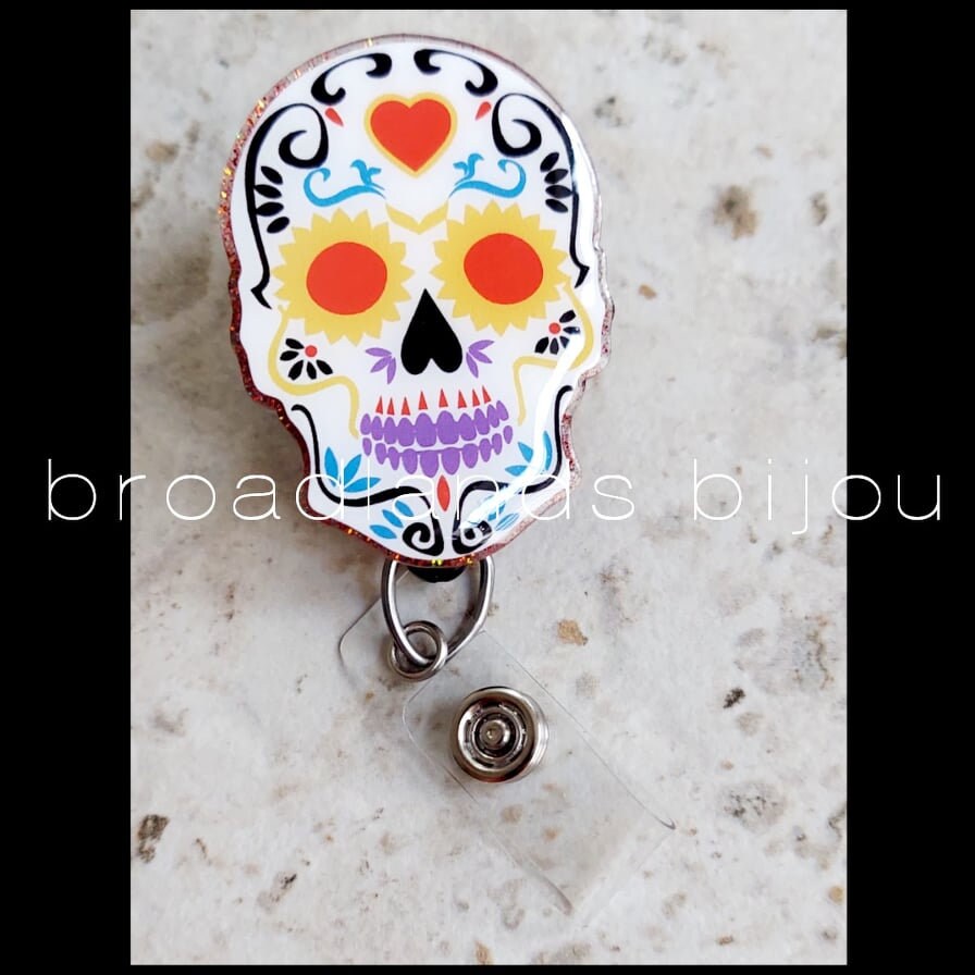 Sugar Skull Badge Reels Etsy
