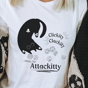 DND Kitty Shirt - Trendy Clickity Clackity Attakitty T-Shirt, Tabletop RPG Dungeons and Dragons Gift, Funny Cat Lover Dice Shirt, D20 Shirt