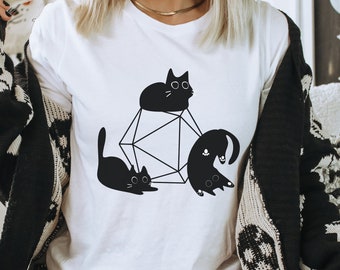 Cat Trio DND Shirt - Trendy Dungeons and Dragons Cat T-shirt, Tabletop RPG Kitty Lover shirt, Dungeon Master gift, Nerdy d20 Dice shirt