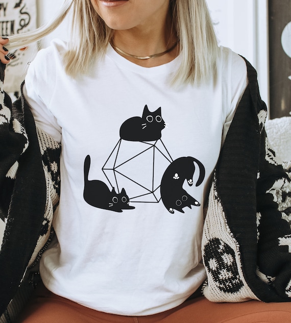Cat Trio DND Shirt - Trendy Dungeons and Dragons Cat T-shirt, Tabletop RPG Kitty Lover shirt, Dungeon Master gift, Nerdy d20 Dice shirt