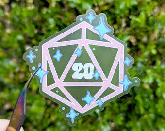 Clear D20 Sparkle Sticker | Clear Waterproof Sticker, Trendy Dungeons and Dragons, DND d20 dice sticker,  for water bottles, laptop, etc.