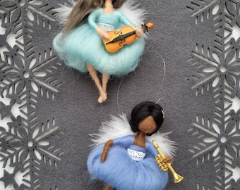 Musician angel duo made of felt wool