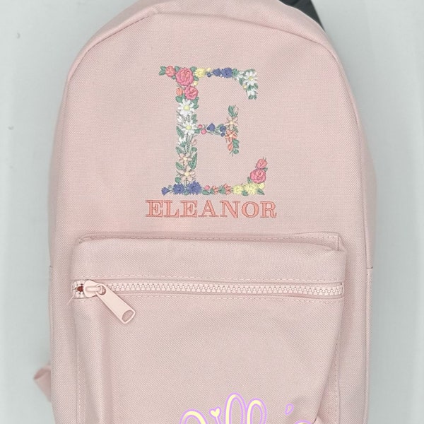 Flower Initial Personalised Kids Backpack, Embroidered with Name, Nursery Bag, toddlerBag, back to school