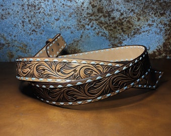 Custom Floral Tooled Leather Belt