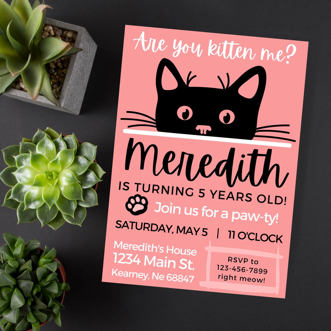 Kitty Birthday Invitation Cat Party Kitten Birthday Etsy