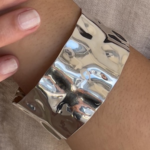 solid sterling silver bangle, chunky silver bracelet, wide silver cuff bracelets for women