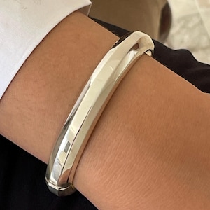 Bracelet jonc en argent sterling à charnière avec trois bandes, bracelet jonc épais pour femmes 925, bracelets joncs en argent