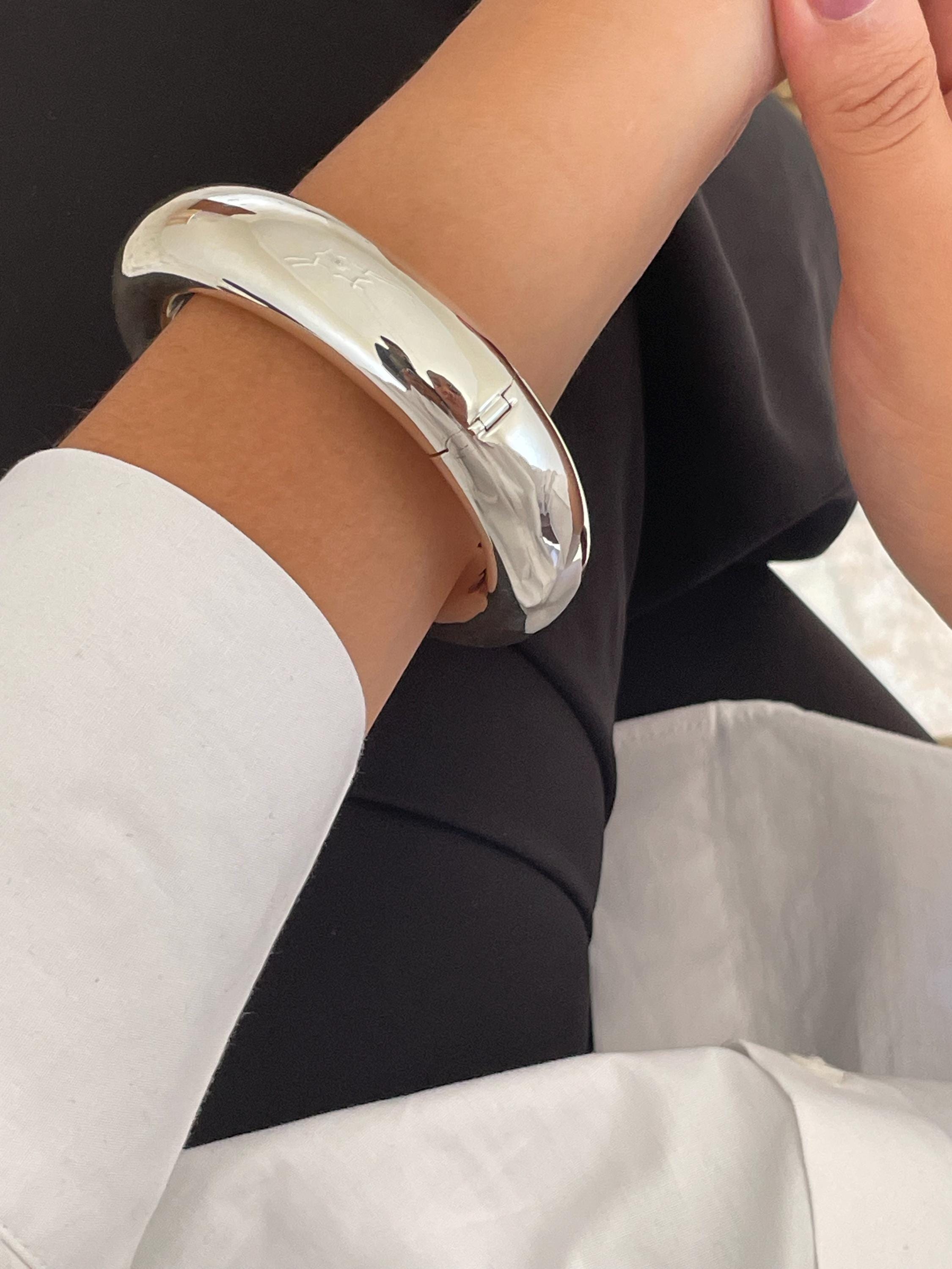 Doughnut 925 Sterling Silver Round Bangle Bracelet, Chunky