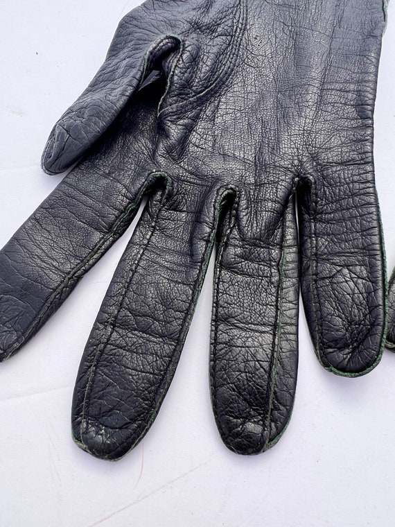 Vintage Long Black Leather Gloves with Silk Lining - image 5