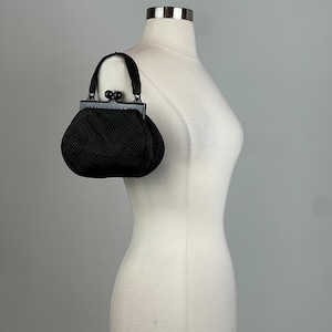 Vintage Black Fabric Bag with Kiss Closure