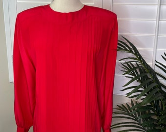 Oleg Cassini ゴージャスな赤いシルクブラウス サイズ 12