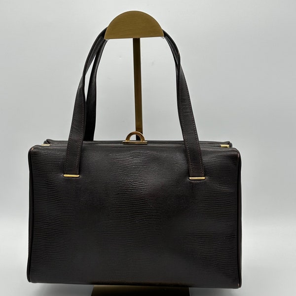 Chic De Paris bruine handtas met vintage reliëf en handvat aan de bovenkant
