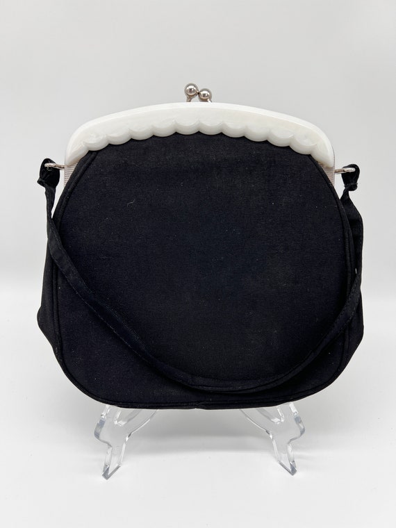 Black Wrist Bag with White Scalloped Accent
