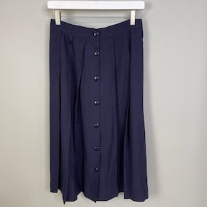 The Villager Petite Vintage Navy Linen Midi Skirt