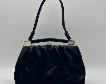 Beautiful Vintage Navy Leather Top Handle Bag