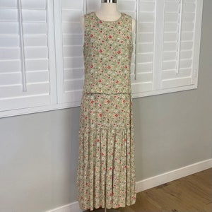 Sheri Martin NY Sage Green Floral Vintage Maxi Dress