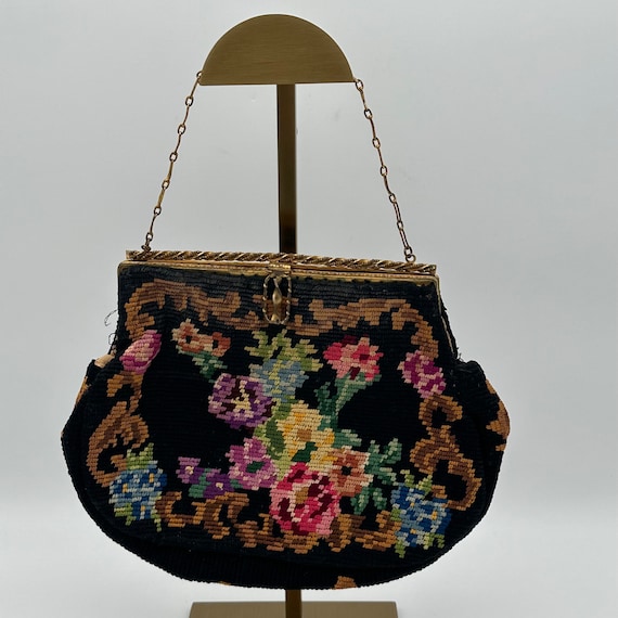Antique / Vintage Needlepoint Purse with Floral Design