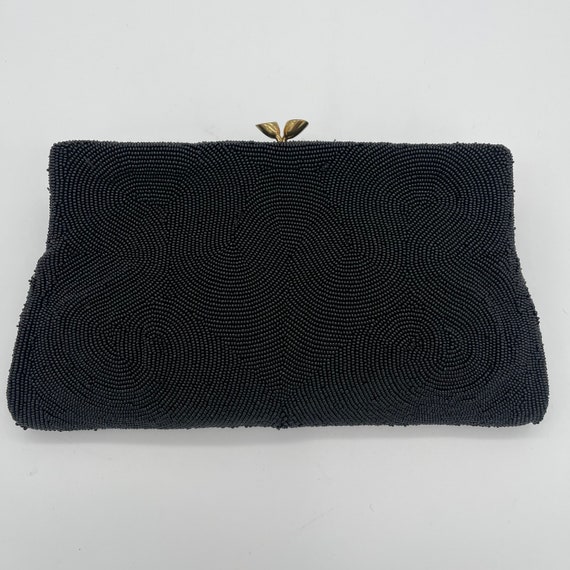 Walborg 1950s Gorgeous Beaded Black Clutch • Hand… - image 1