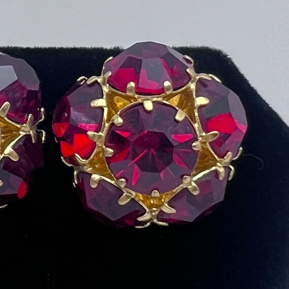 Stunning Vintage Post Earrings with Ruby Red Rhin… - image 2