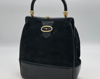 バッグ BIENEN-DAVIS SUEDE HANDLE BAG Lynx Crystal Embellished Top Handle Bag in Black Suede with