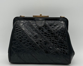 Andrew Geller Vintage Croc Embossed Black Leather Bag