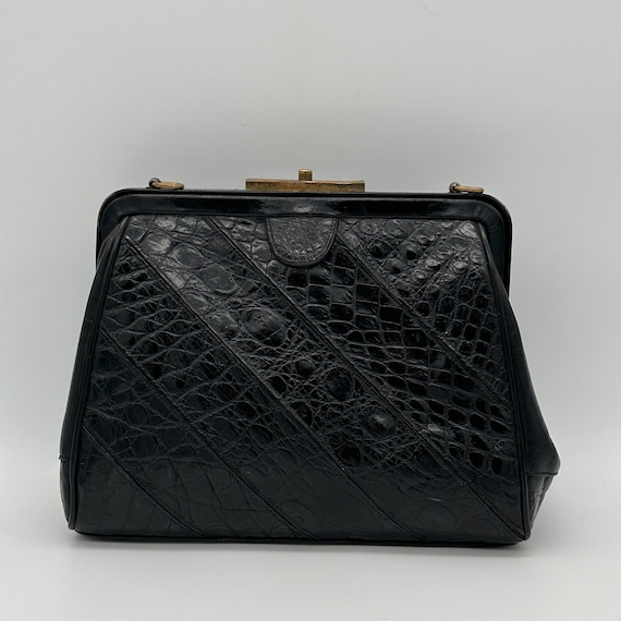 Andrew Geller Vintage Croc Embossed Black Leather… - image 1
