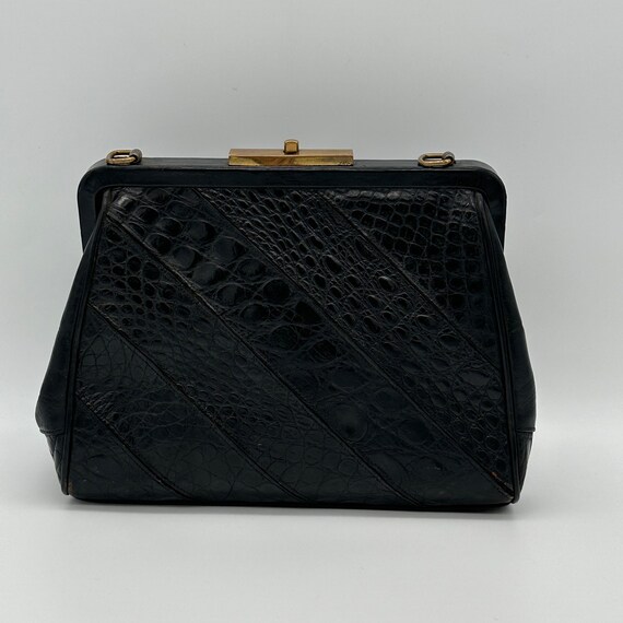 Andrew Geller Vintage Croc Embossed Black Leather… - image 2