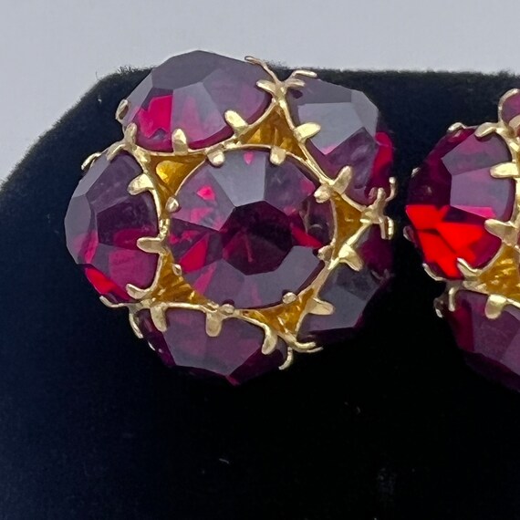 Stunning Vintage Post Earrings with Ruby Red Rhin… - image 3