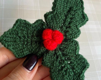 Holly Brooch Christmas Gift. Handknitted. Available In All Football Colours.