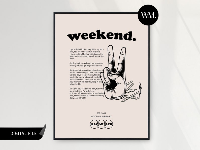 Mac Miller Poster GO:OD AM Album Weekend Song Lyrics. Mac Miller Art Custom Rap Poster. Mac Miller Digital Download Music Poster for Dorm 