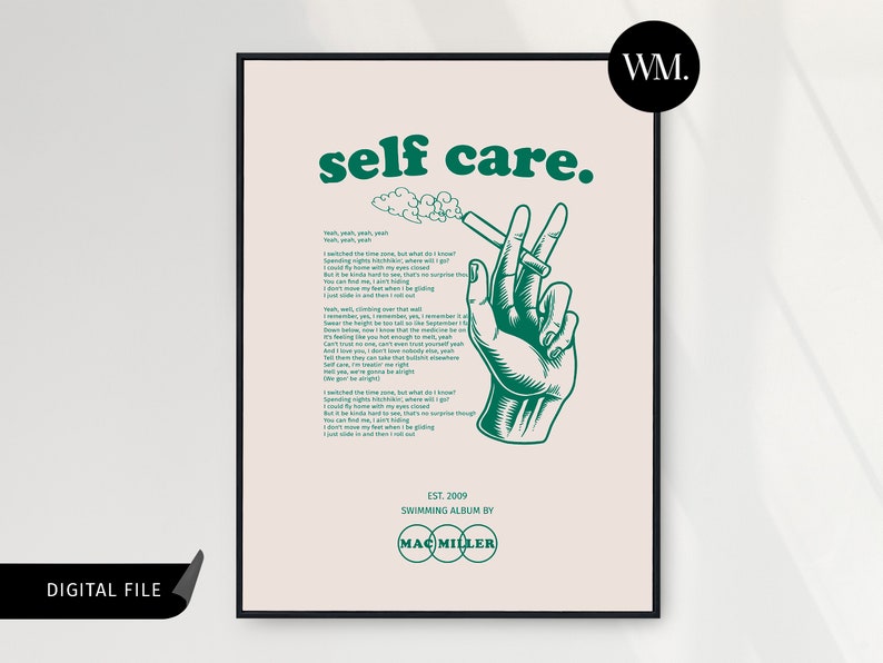 Mac Miller Poster Swimming Album Self Care Song Lyrics. Mac Miller Art Retro Rap Poster. Mac Miller Digital Download Music Poster for Dorm 