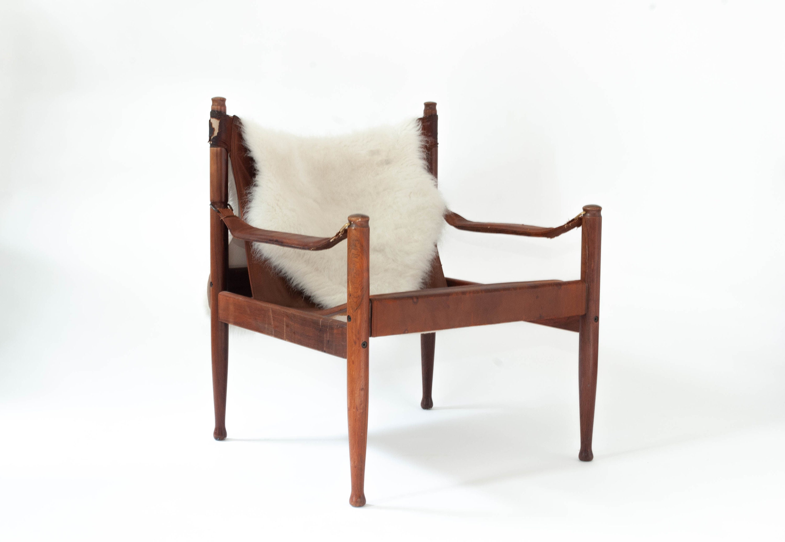 Rosewood & Leather Safari Chair Par Erik Wørts Pour Niels Eilersen