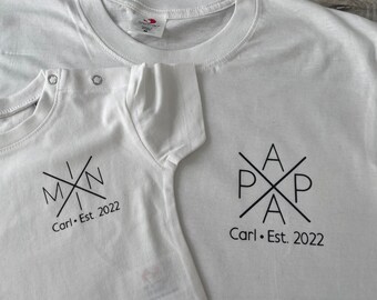 Personalisiertes Shirt Set Papa & Mini, T-Shirt Set Papa und Kind, Partnerlook papa Mini, passendes T-Shirt Set, schwangerschaftsverkündung