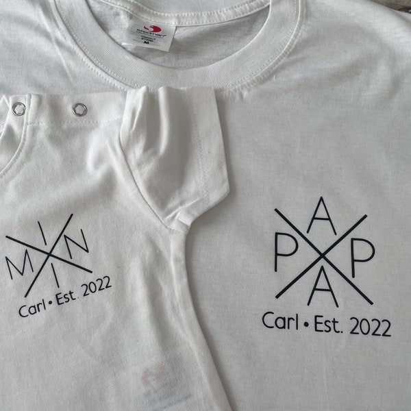 Personalisiertes Shirt Set Papa & Mini, T-Shirt Set Papa und Kind, Partnerlook papa Mini, passendes T-Shirt Set, schwangerschaftsverkündung