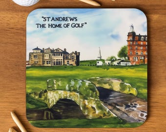 Golf Coaster Set of 4 - St Andrews Home of Golf - Golf Gift, Gift for Golfer