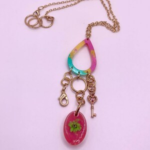 Spring Charmer epoxy resin dangle necklace | Epoxy resin charm necklace | Charm epoxy necklace |