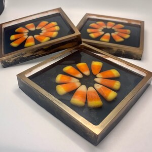 Candy Corn epoxy resin coaster set |