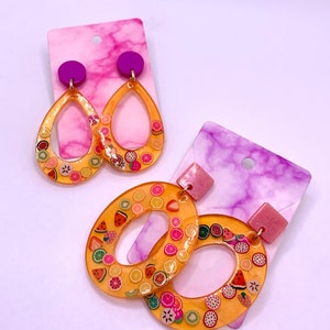 Tutti Frutti epoxy resin earrings | Handmade Fruit earrings | Epoxy resin dangle earrings | Tutti Frutti handmade jewelry |