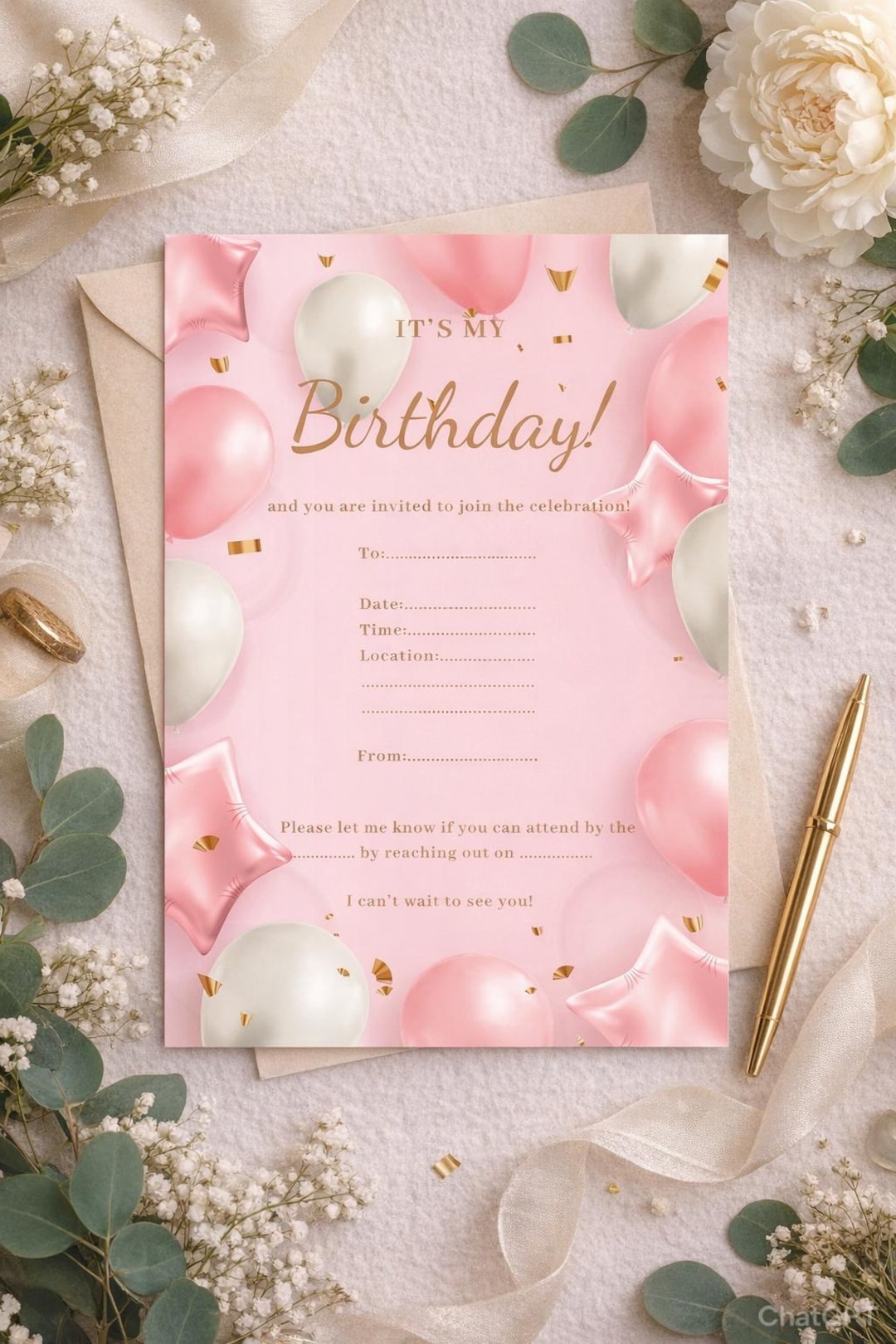 Pink Birthday Invitation Template — Instant Download — Printable Party ...