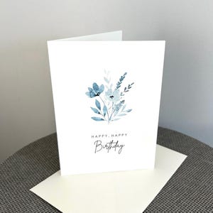 Carte de félicitations / carte de vœux anniversaire, félicitations d'anniversaire, carte pliante, joyeux anniversaire, carte florale, fleurs, fleurs bleues