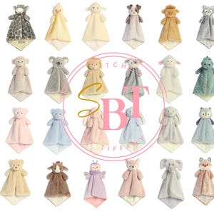 Monogrammed animal luvster lovey security blanket personalized custom embroidered baby gift