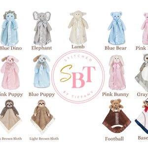 Personalized animal lovey snuggler security blanket personalized custom embroidered baby gift