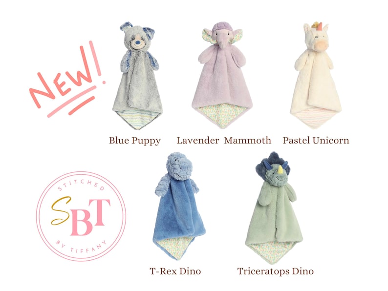 Monogrammed animal luvster lovey security blanket personalized custom embroidered baby gift image 3