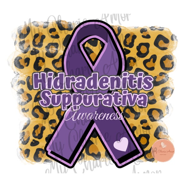 Hidradenitis Suppurativa Awareness, PNG, Purple Ribbon, Purple, Cheetah print, Black, Heart,Digital design, Sublimation design, DTG printing