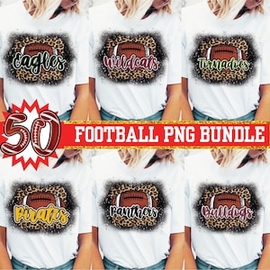 50 Football Team PNG Digital Bundle Cheetah Print Sublimation Designs for T-Shirts High School Mascot Clipart Game Day  Gift Designs for Her