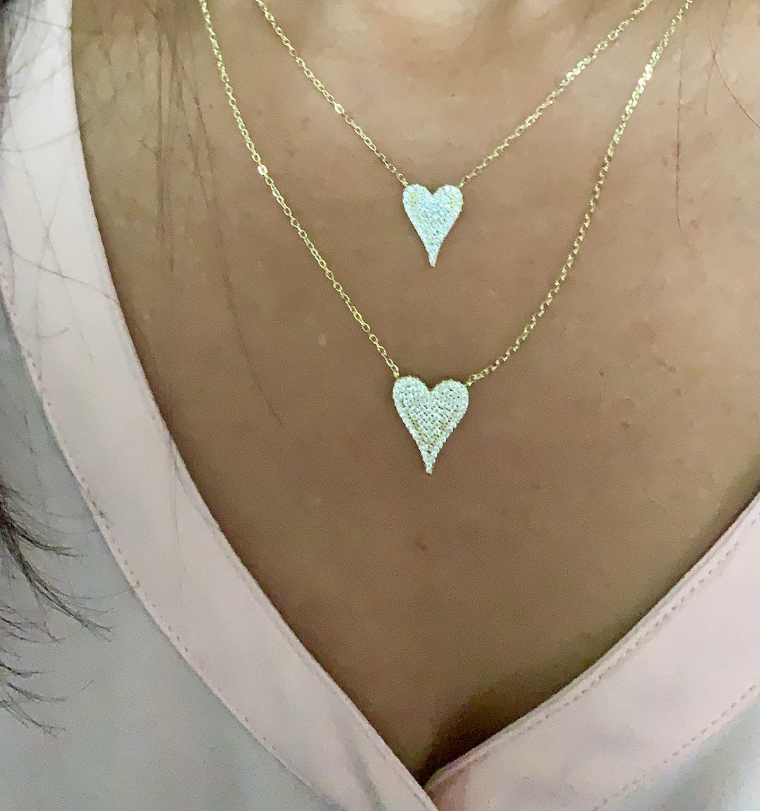 Sterling Silver Hoda Heart Necklace Etsy