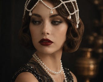 Pearl Mesh Bridal Headband, Handmade Wedding Hair Jewelry, Elegant Photography Hair Accessory