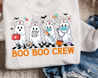 Boo Boo Crew PNG: Funny Skeleton Nurse Halloween Clipart (Digital Download)