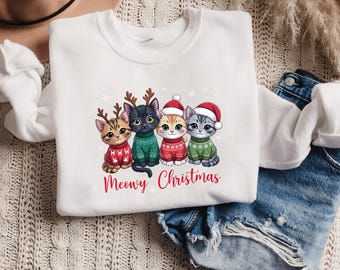 Christmas Cat PNG, Meowy Christmas Cats, Santa Hat (Digital Download)