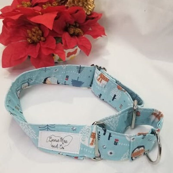 Penguin Winter dog collar - Adjustable Dog Collar - Martingale Collar or Traditional Buckle Collar - Winter collar